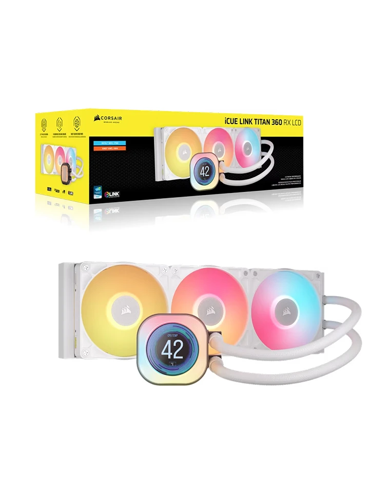 CORSAIR iCUE LINK TITAN 360 RX LCD White AIO, 360mm Radiator, Liquid CPU Cooler