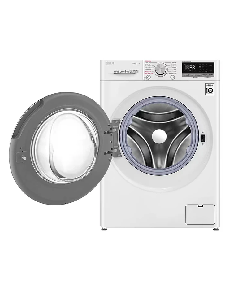 LG Front Load Washer, 9kg, Steam™ Technology, AI DD™, White