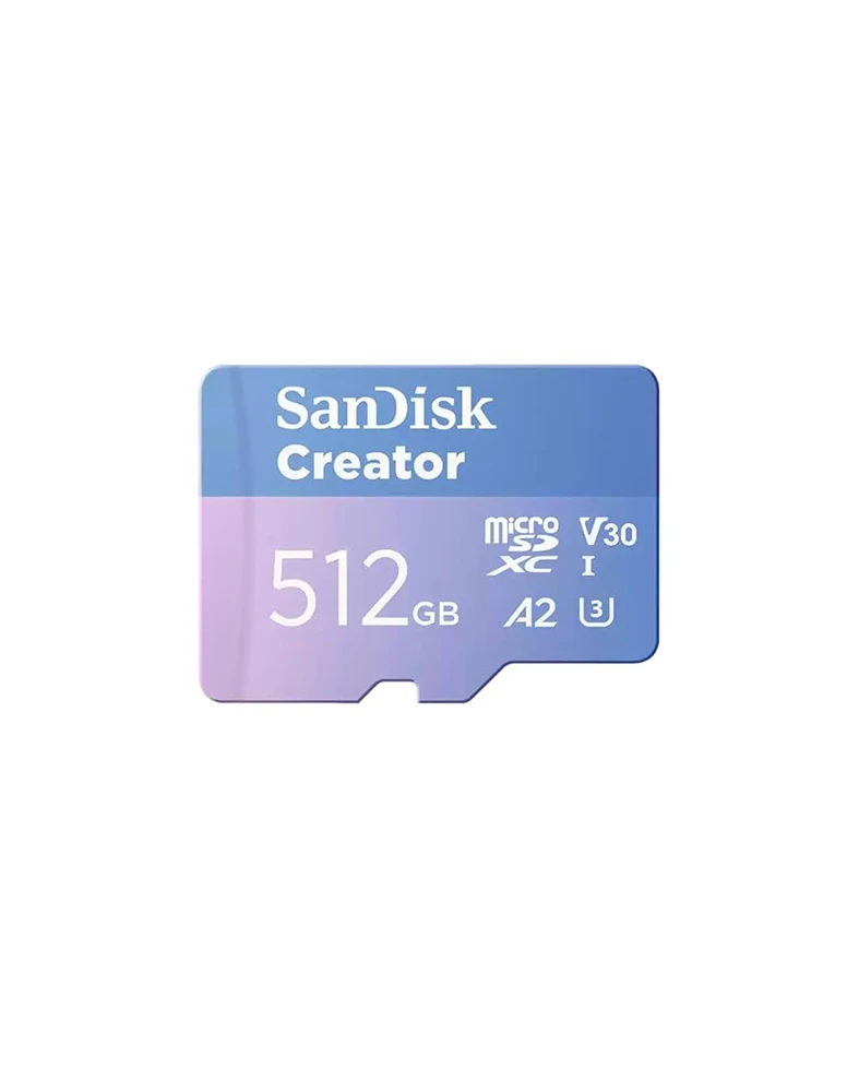 SanDisk Creator microS Card UHS-I with Adapter 512GB Up to 190MB/s read speeds Up to 130MB/s Write Speed