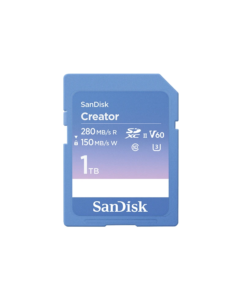SanDisk Creator SD UHS-II Card 1TB, read speeds up to 280MB/s, write speeds up to 150MB/s, 4K UHD/6K video, V60