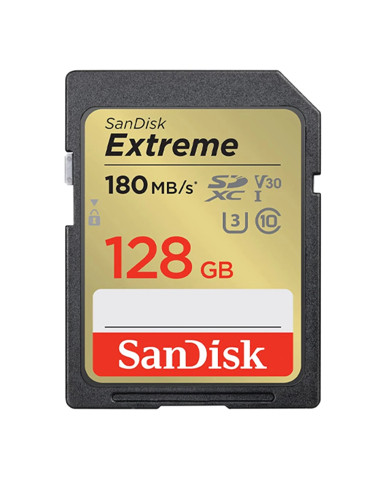 SanDisk Extreme SD UHS I 128GB Card for 4K Video for DSLR and Mirrorless Cameras 180MB/s Read & 90MB/s Write, Lifetime Warranty